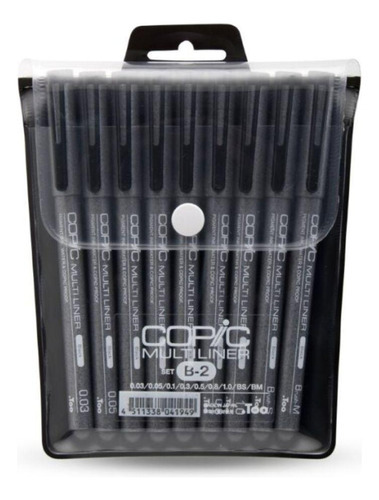 Caneta Marcador Copic Multiliner Preta Set B2 Com 9 Unidades