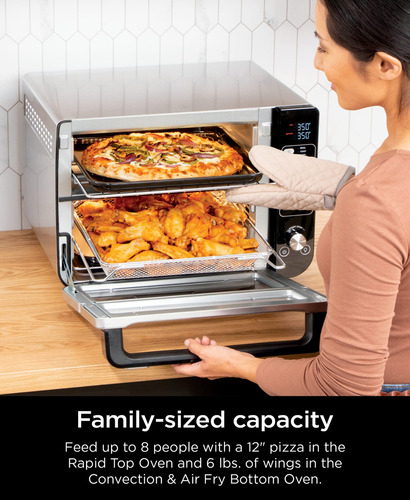 Ninja - Horno Doble 12 En 1 Dct401 Con Puerta Flexible, Flavorseal Y Acabado Inteligente, Convección Superior Rápida Y Fondo Para Freír Al Aire, Hornear, Asar, Tostar, Freír Al Aire, Pizza Y Más