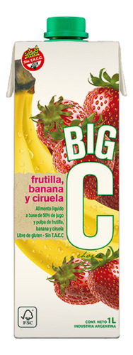 Jugo Big C 1 Litro Sabor Frutilla Con Banana Pack X12