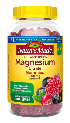 Nature Made Magnesium Citrate Magnesio 200 Mg 90 Gummies Sabor Bayas Mixtas