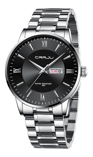 Crrju Stainless Calendar Relojes Clásicos Para Hombre Color Del Fondo Silver Black