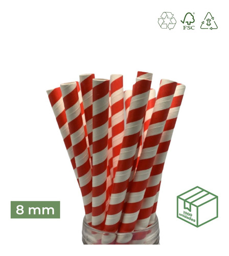 Canudo Papel Milk Shake 8mm Biodegradáveis Caixa 1000 Cor Vermelho