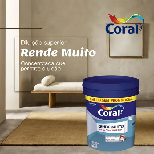 Tinta Acrílica Coral Rende Muito 20 Litros Branco Fosco Concentrada Lavável Antimofo Parede Interna e Externa