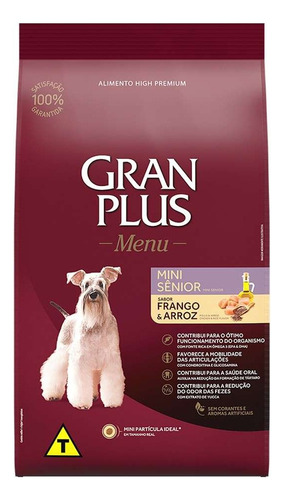 Alimento Gran Plus Menu para cão senior de raça mini e pequena sabor frango e arroz em sacola de 10.1kg