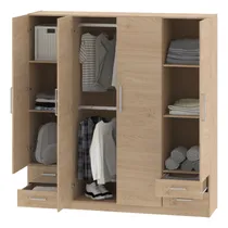 Comprar Placard Ropero Mueble Dormitorio Cuarto 4 Puertas 180 X 180 Cm 6 Estantes 4 Cajones Guarda Ropa Perchero Color Roble Kendal Melamina Pac170 Dielfe