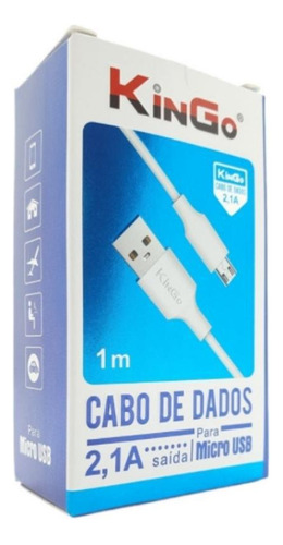 Cabo De Dados Usb V8 Branco Kingo 1m 2.1a Para Galaxy A10s