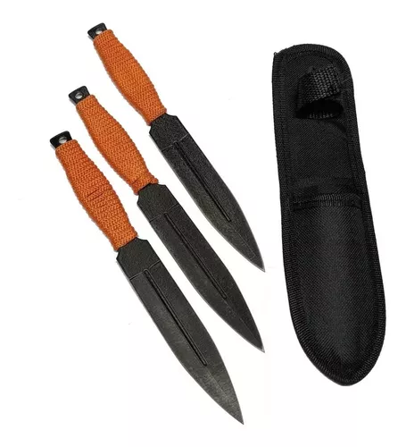 Set 3 Cuchillo Kunai Arrojadizos Ninja Orange Con Funda