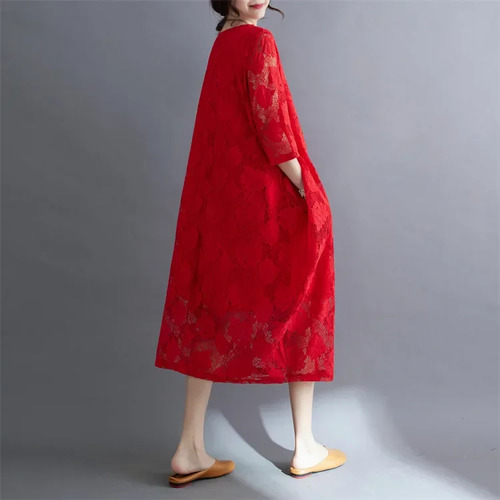 Vestido Largo De Encaje Para Mujer De Talla Grande, Estilo É