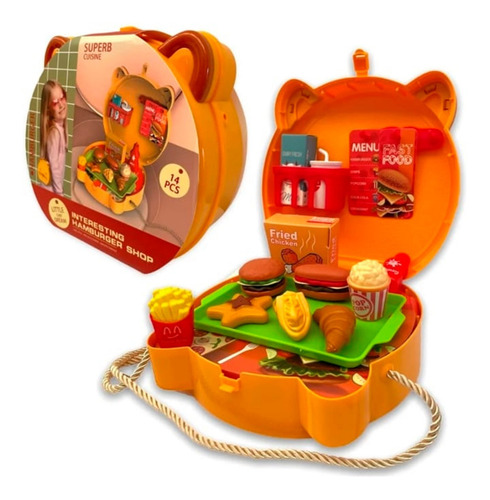 Kit Mini Cocina Hambuergueseria Cartera Juguete Niños 14 Pcs