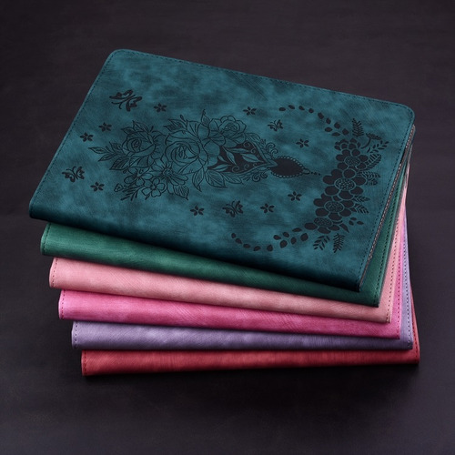 Funda De Cuero Con Rosa Y Mariposa Para Samsung Tab S9 Plus