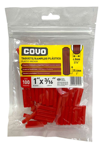 Ramplug Plastico 1''x3/16'' 100pzs Rojo Covo