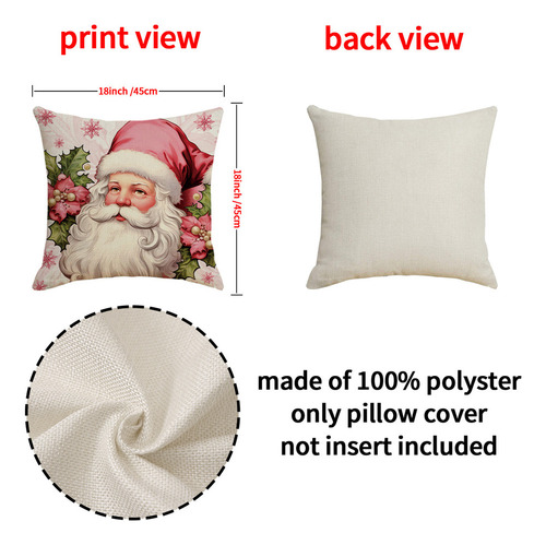 4 Fundas De Cojín De Lino De Papá Noel Rosa Navideño