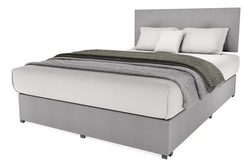 Cama Recamara Base Y Cabecera Urban King Size Madera Tapiz Lino Gris