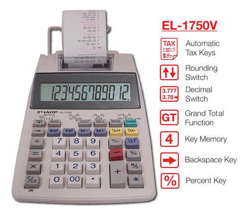 Calculadora De Impresión Sharp Electronics, Pantalla Lcd