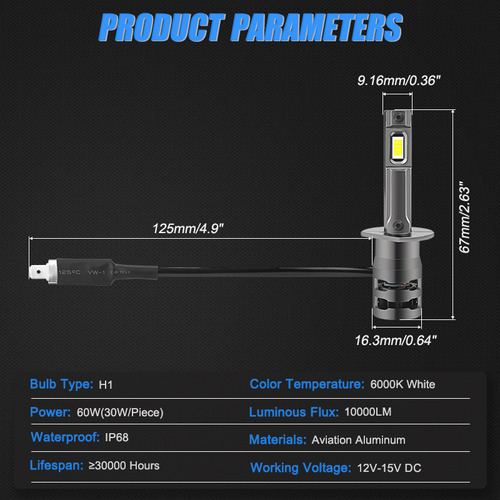 Par Kit De Faros Led H1 Para Auto 60w 10000lm 6000k Canbus