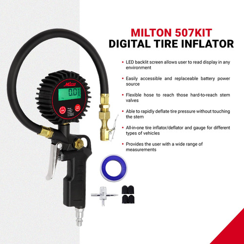 Inflador De Pneus Digital Milton 507kit Com Medidor Preciso