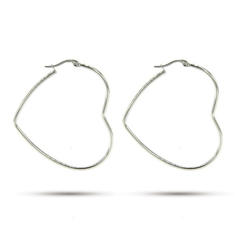 Aretes Acero Plateado Corazon Liso Hueca Tubular 55mm