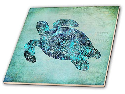 3drose Sea Turtle Mixed Media Illustration - Azulejos Decora