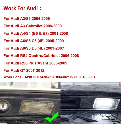 Luz De Matrícula Para Audi A3 S3 A4 A6 S6 A5 Rs4 4fq7 A8