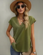 Comprar Blusa Casual Dama Mujer Fresca Floja Cuello V Playera