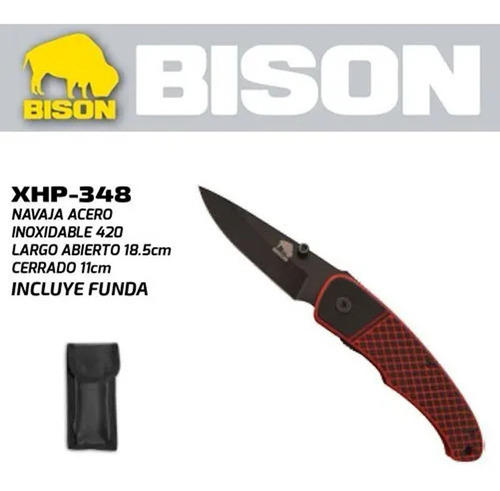 Navaja Plegable Tactica Acero Inoxidable 420 Bison Xhp-348 Color Negro Con Rojo