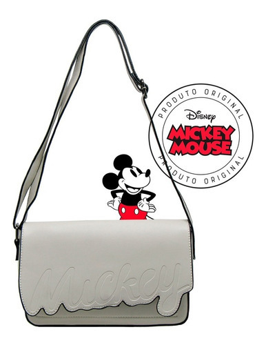 Bolsa Tiracolo Mickey Mouse Signature Relevo Original Disney Cor Bege