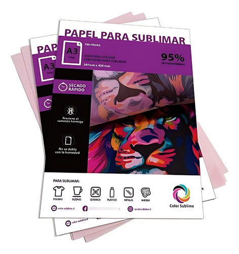Papel Sublimacion Resma A3 Secado Rapido 200h 100gr P/ Epson