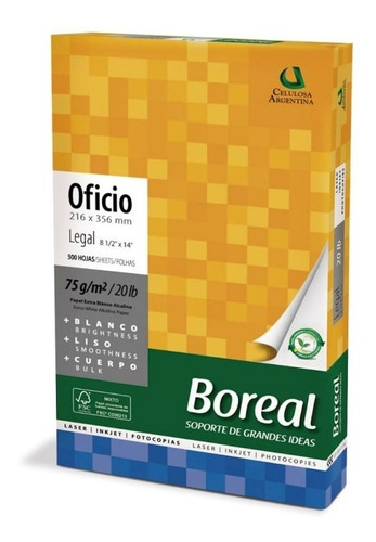 Resma Oficio Boreal 75 Gramos  Papel Blanco  X 1 