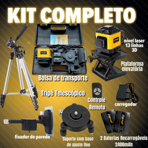 Nível A Laser 360º Verde 12 Linhas 3d Com Tripé Profissional