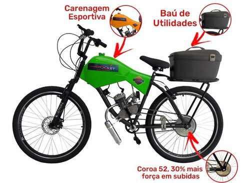 Bicicleta Motorizada 100cc 52 Fr Disk/susp Cargo Rocket Cor Verde Kawazaki