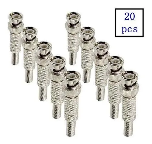 Kit 20 Conectores Bnc Com Mola 4mm E Parafuso Ideal P/ Cftv