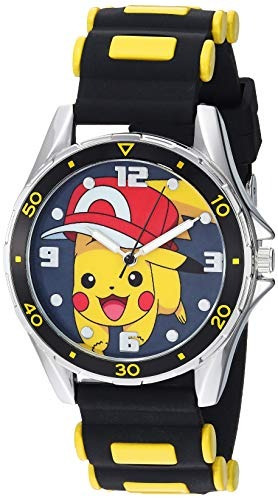 Pokemon Reloj De Cuarzo Plateado De Metal Y Goma Color Negro