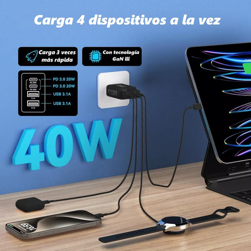 Cargador 40w Adaptador Pared Rápido Con Puertos Tipo C Y Usb