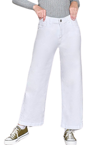 Pantalon Wide Leg Blanco Moda Mujer Elastizado Cenitho Jeans