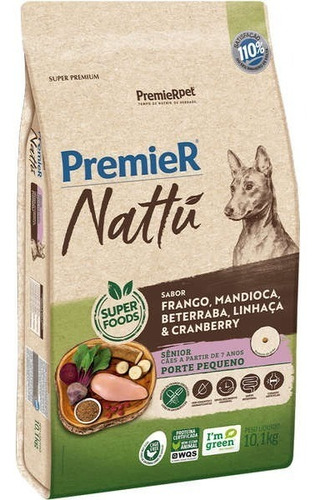 Ração Premier Nattú Mandioca Para Cães Idosos Pequeno 10kg