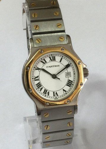Elegante Cartier Santos Octagon 30mm Aço-ouro 18k Ref.: 2966