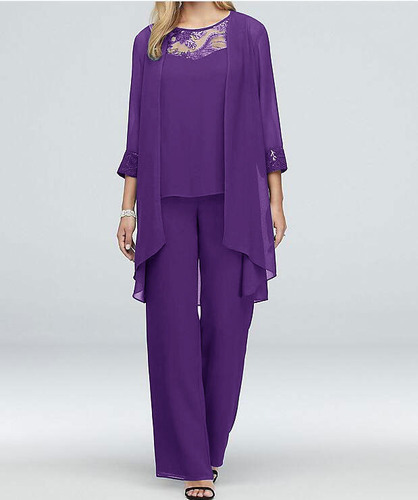 S Elegante Traje De Fiesta Top + Pantalones+capa Conjunto