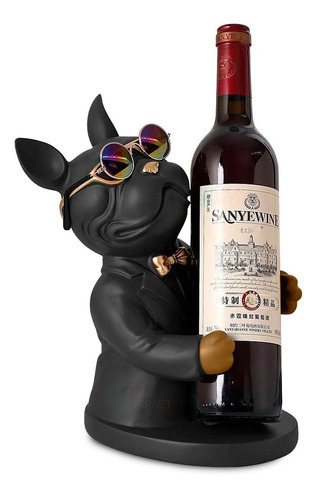 Estátua Estatueta Decoração Decorativa Cachorro Bulldog Suporte Garrafa Vinho Sala Area De Festa Mesa De Centro Cor Preto