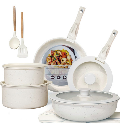 Chef Koch Batería De Cocina Juego De Sartenes Antiadherente 17 Piezas Blanco