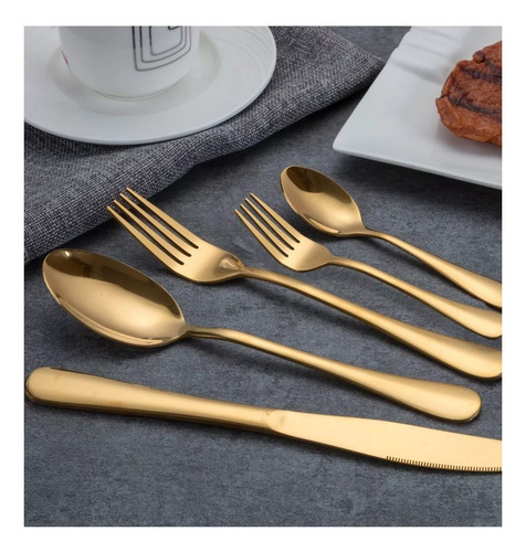 Imagem 2 de 8 de Talheres 6 Pessoas Inox Dourado Faqueiro Jogo 30 Peças Luxo