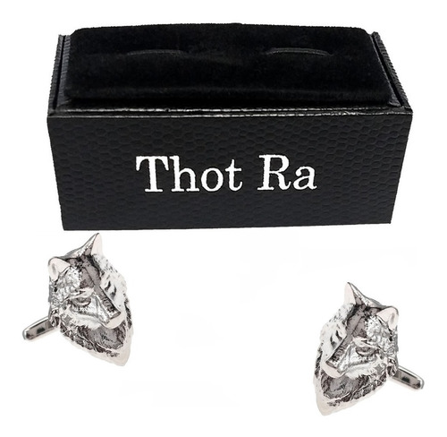 Imagen 2 de 2 de Mancuernillas Thot Ra Figura De Lobo Plateado Acero D-708