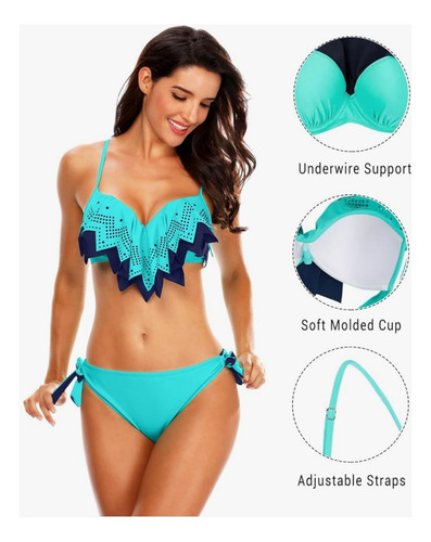 Bikini Azul Turquesa Con Relleno En Copa Y Push Up