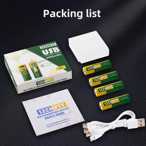 Pilas Recargables Baterías Recargables Usb Szempty Aa, Paque