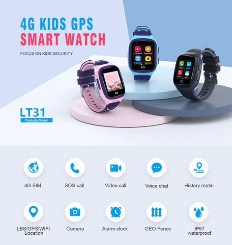 Imagen 6 de 10 de Smartwatch Reloj Lt31 Para Niños Rastreo Gps 4g Con Camara