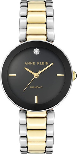 Reloj Mujer Anne Klein Cristal Mineral 32 Mm Ak/1363bktt Color de la correa Dorado Color del bisel Negro Color del fondo Negro