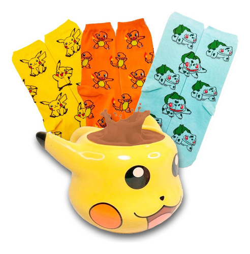 Set Pokémon Taza + 3 Pares Medias