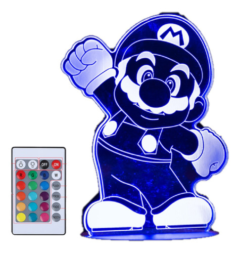 Lámpara Led 3d Acrílico Súper Mario Bros + Control Remoto