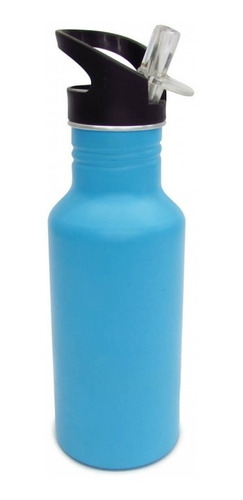 Botilito Metálico 600ml Pitillo Botella Termo Agua Gym Azul