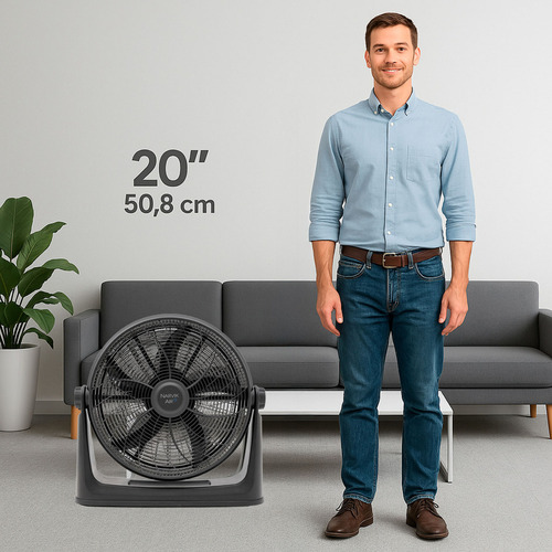 Ventilador Narvik Na2020 De 20 Pulgadas (50.8 Cm) Piso Y Pared, 3 Velocidades, Inclinación Vertical Manual, Negro Mate