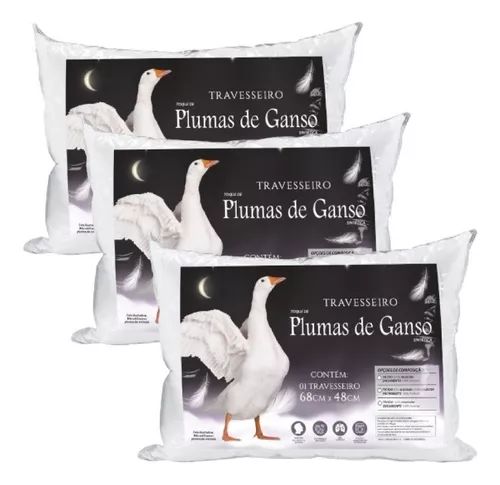 Almohadas de plumas de ganso Daune, plumas de ganso, 03 unidades, color  blanco